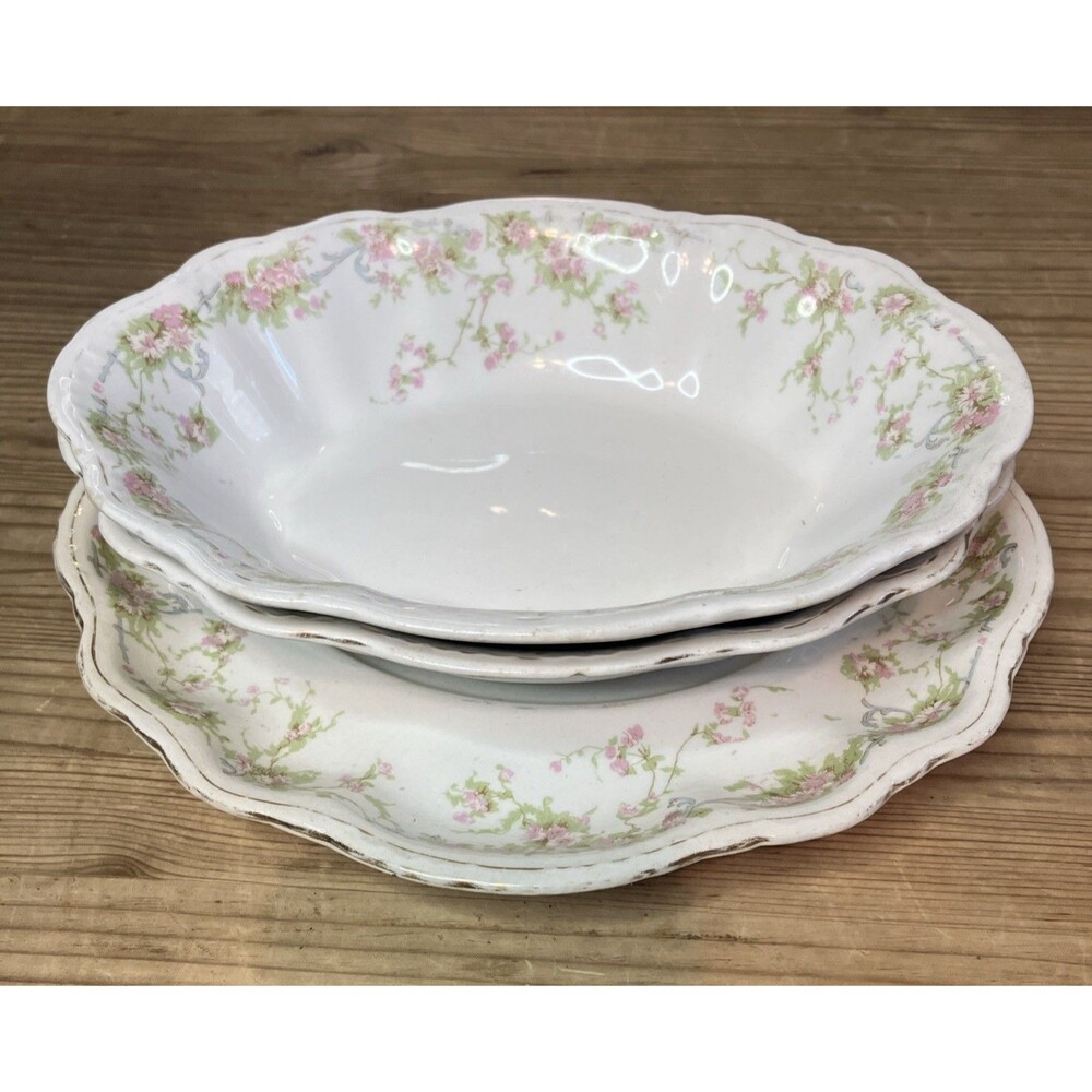 Antique Homer Laughlin HUDSON 2 Serving Bowls With 1 Under Plate Floral Pattern